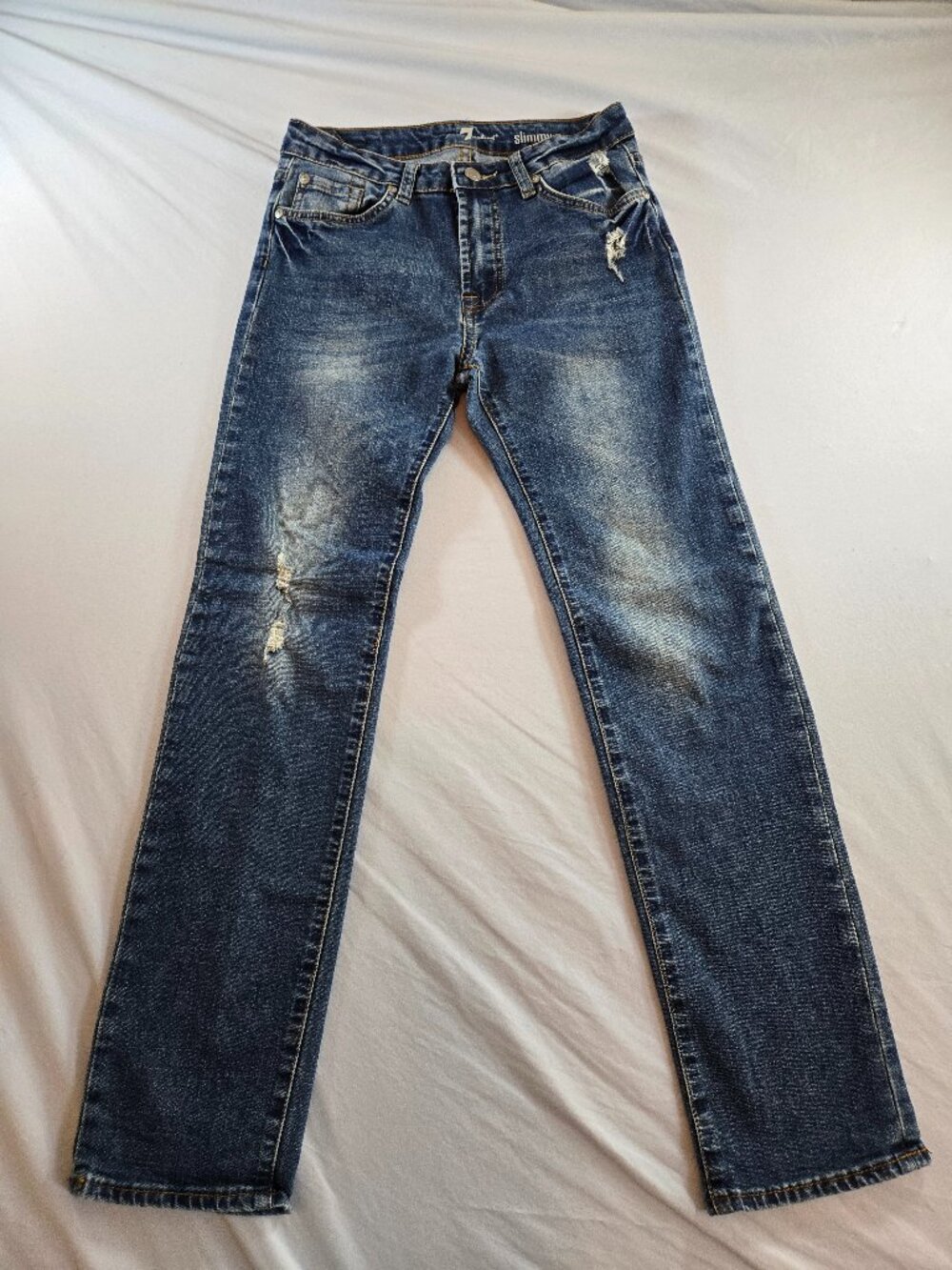 7 For All Mankind Women's Size 25 Slimmy Mid Rise Blue Distressed Jeans